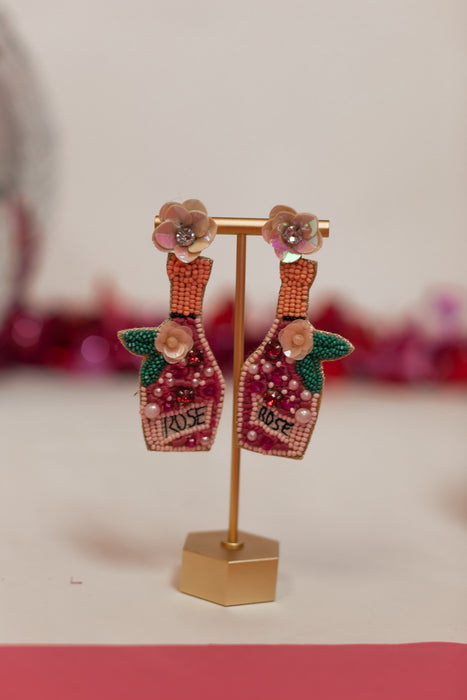 Rosé Bottle Beaded Earrings