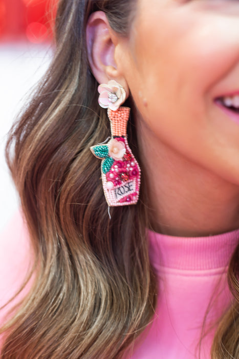 Rosé Bottle Beaded Earrings
